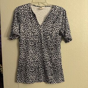 Vintage Pssst Women's Leopard Print V-Neck Short Sleeve Stretch Tee Size Medium